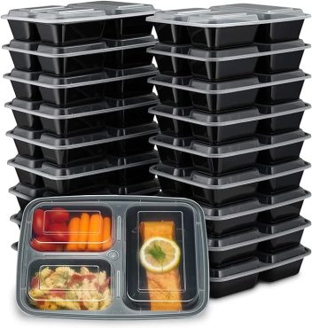 Ez Prepa [20 Pack] 32oz 3 Compartment Meal Prep Containers