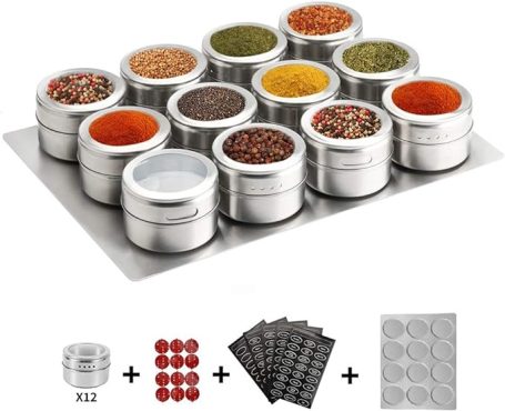12 Magnetic Spice Tins,Stainless Steel Spice Jar